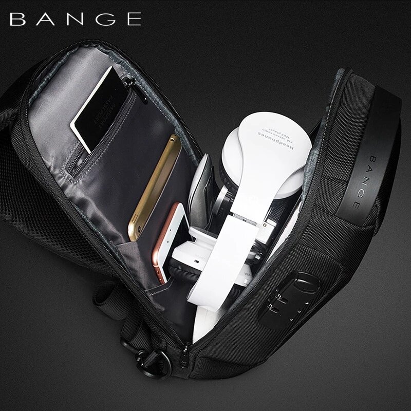 BANGE New Chest Bag Anti-theft Multi-function Men's Messenger Bag Waterproof Shoulder Bag USB Charging Travel Men's Chest Bag