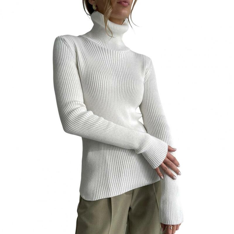 Jesienno-zimowy sweter damski z wysokim kołnierzem z dzianiny Slim Fit z elastyczny, w paski teksturą z długim rękawem i antykurczliwym damskim topem 2023