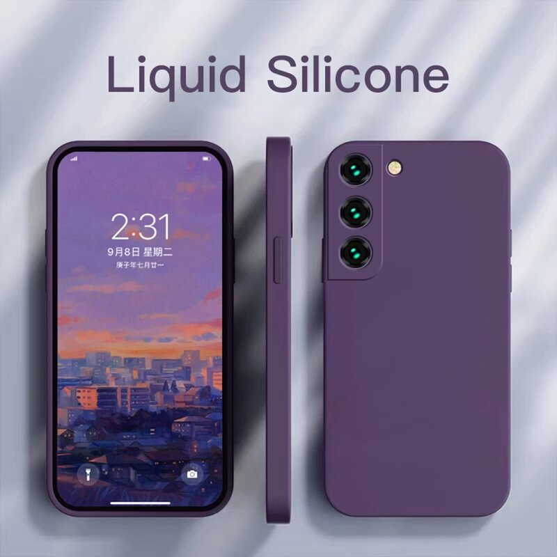 Coque en silicone liquide pour Samsung, coque souple et carrée pour Galaxy S21, S23, S10 Plus, S20 FE, S10E, S22, Note 20 Ultra