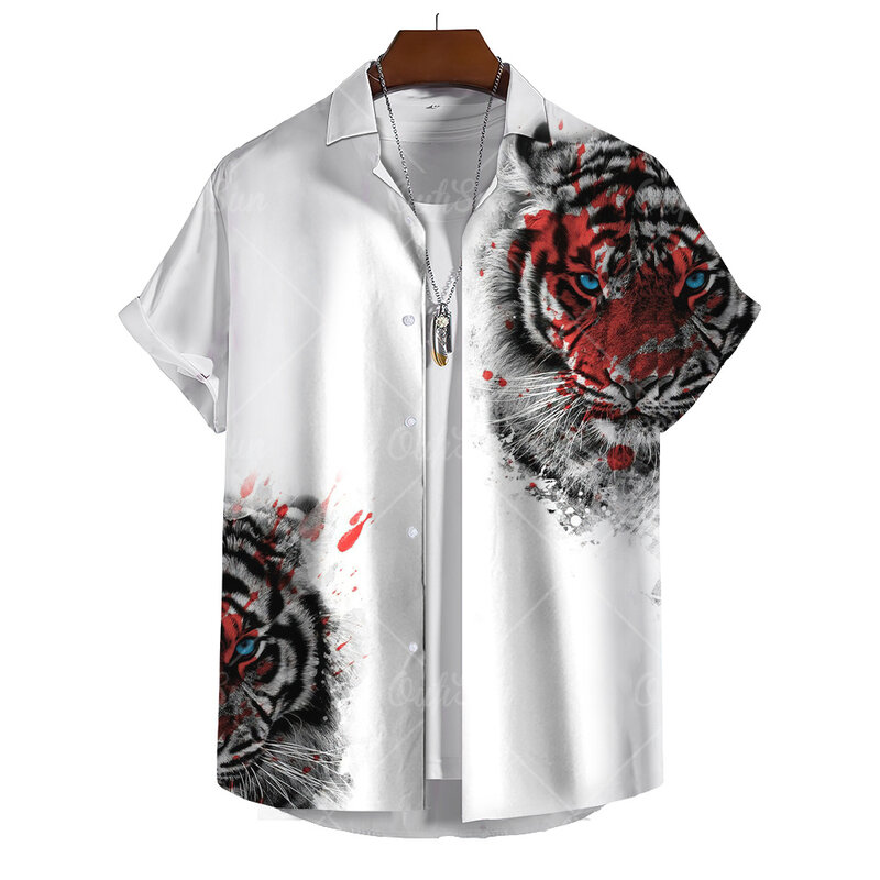 Kemeja motif bunga pria gaya harimau klasik musim panas pria Hawaii pakaian pria kualitas tinggi Print 3d pakaian desainer lengan pendek pantai Y2k