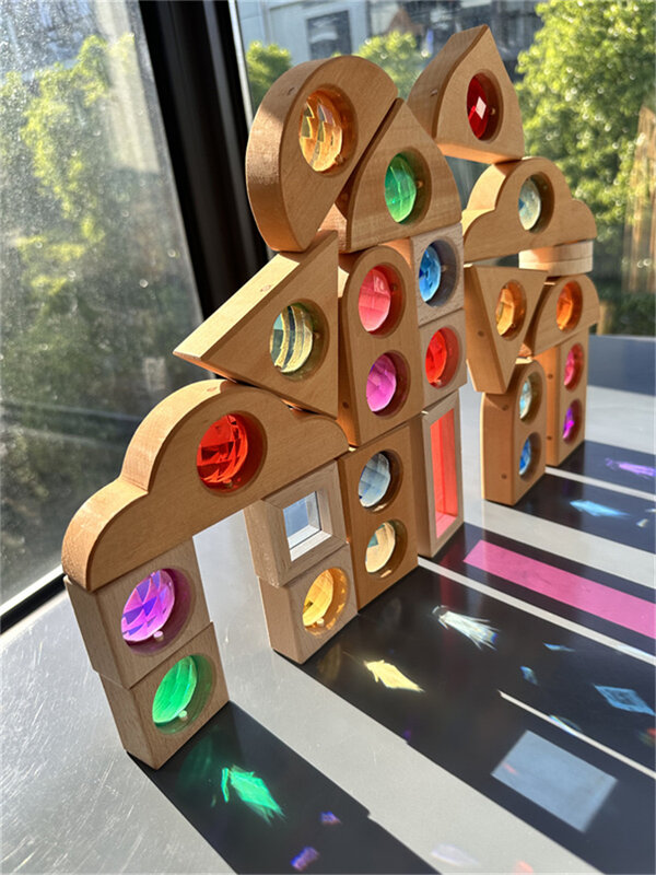 子供のための木製の形をした大きなビルディングブロック,積み重ねのための木製のブロック,創造的なモンテッソーリのおもちゃ,誕生日プレゼント