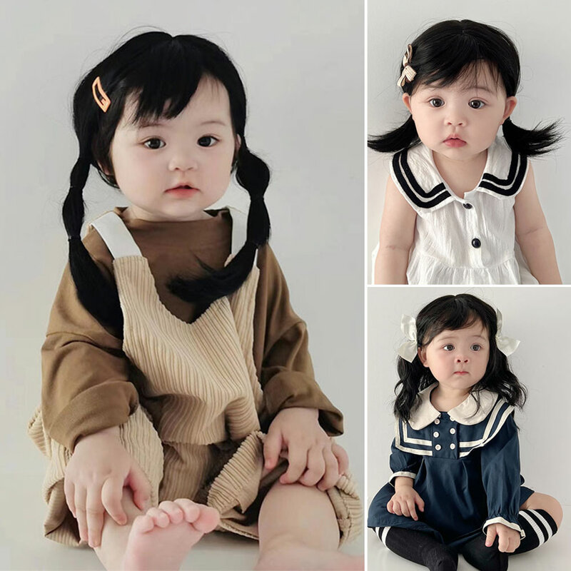 Peluca de pelo corto y rizado para niña, sombrero de princesa para fotografía de niños, accesorios para el cabello de bebé de los cien días