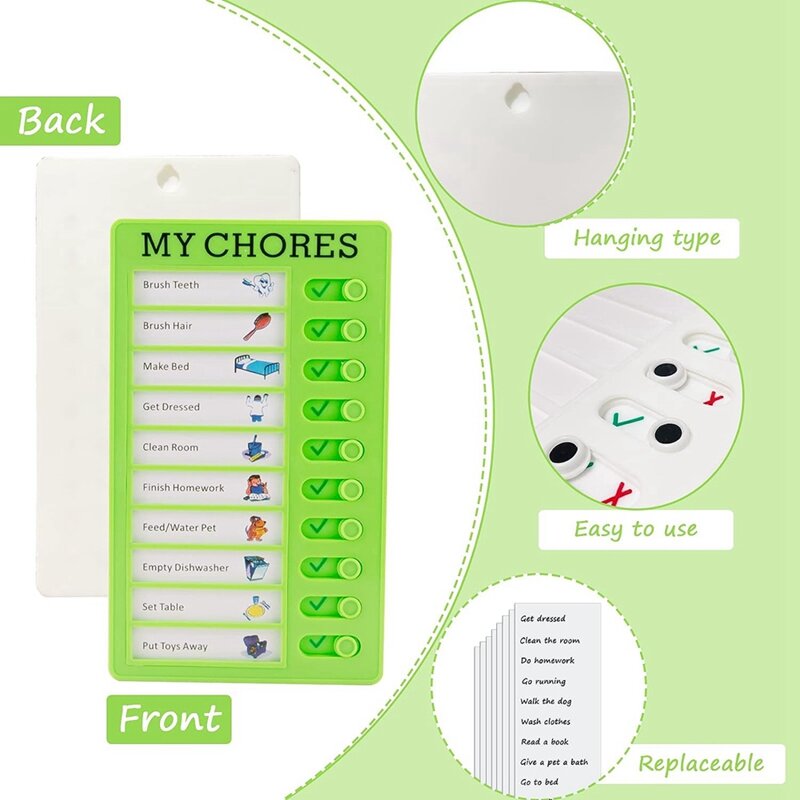 4 Stück tragbare Chore Chart Memo Kunststoff platte mit 10 abnehmbaren Karton fit für Kinder nach Hause