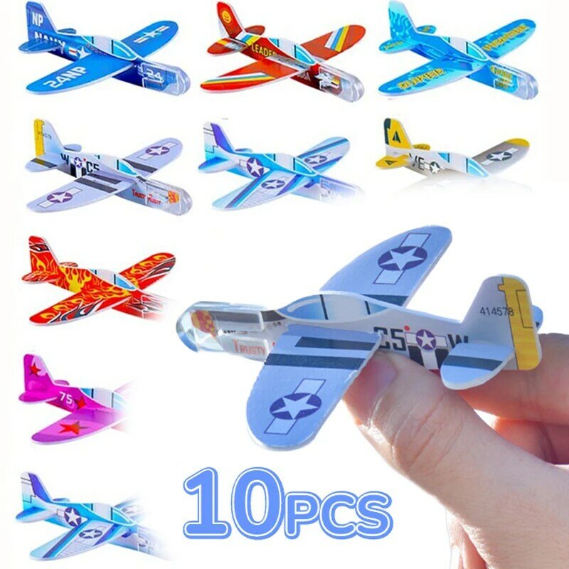 Mini avión planeador volador de espuma para niños, juguete de combate de lanzamiento al aire libre, regalo de fiesta, bricolaje, 10-1 piezas