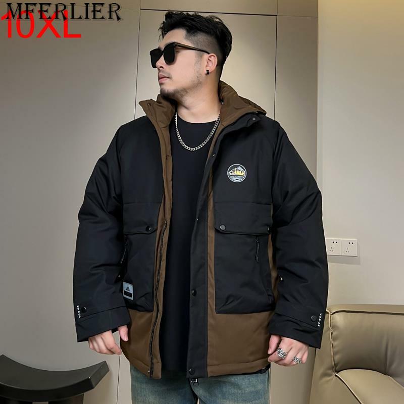 Winter Tidy Fat Plus Size Down Coat Men's Casual Hooded Thick and Warm White Duck Down Splice Coat 160kg 9xl 10xl