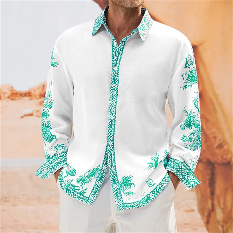 Мужская летняя рубашка с графическим принтом, футболка с музыкальными пуговицами и длинными рукавами, модель sh2024irt, удобная одежда