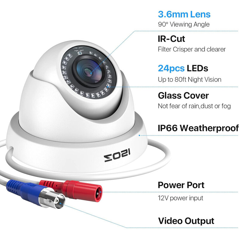 Zosi-屋内および屋外のドームセキュリティカメラキット,暗視カメラ,2.0mp HD, 1080p,tvi,ahd,80フィート,4パック