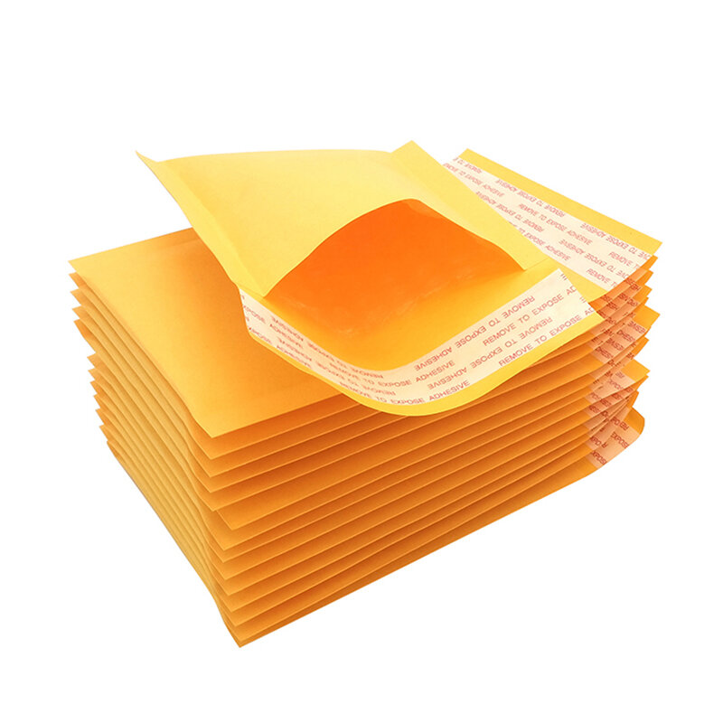 중간 두께 배송 봉투, 노란색 방수 종이, 버블 우편물, 우편 가방 포장, 10 개/팩 50 개