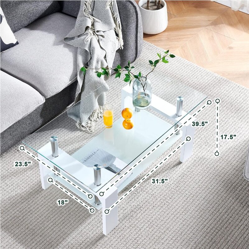Living Room Rectangle Coffee Table, Tea Table Suitable for Waiting Room, Modern Side Coffee Table with Wooden Leg,