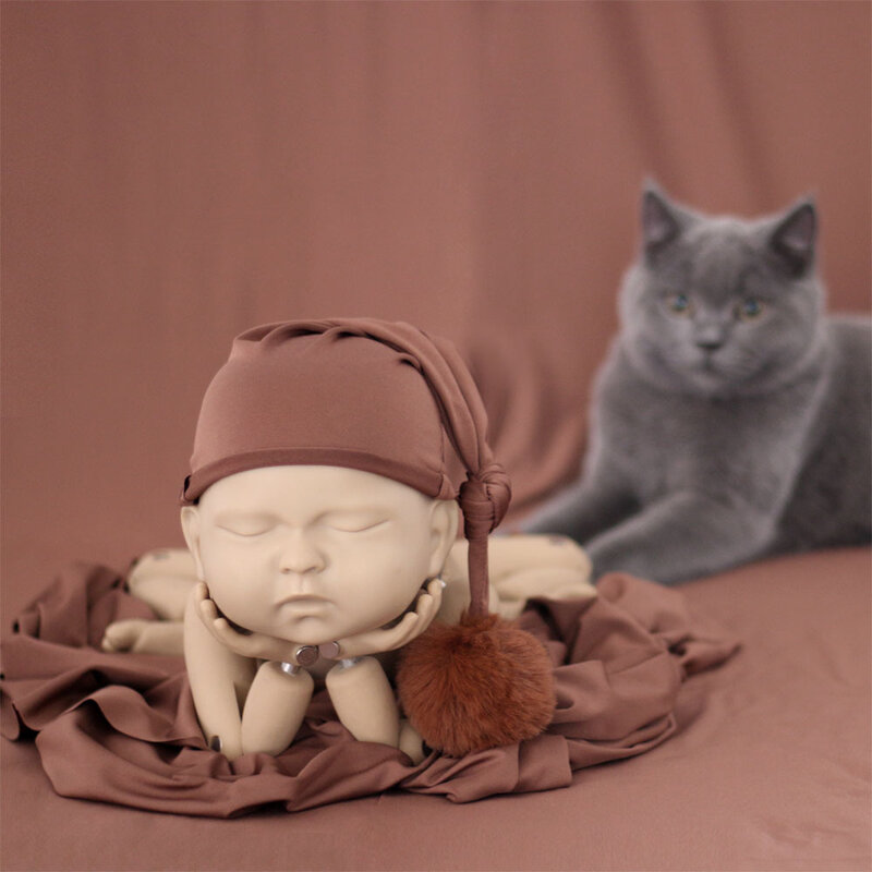 Accessoires de photographie pour nouveau-né, couverture de photographie de bébé teinte solide, chapeau de boule rond et doux, accessoires de séance photo