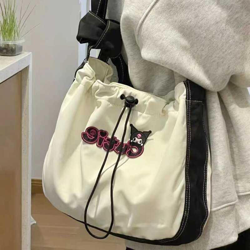 MBTI Nylon Kuromi Womens Shoulder Bag College Style Original Fashion Casual Messenger Bag Large Capacity Youth Female Handbag