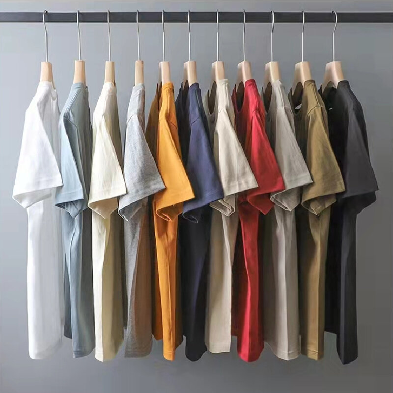 T-shirt de manga curta grande para homens, T cor sólida, tendência do lazer, algodão verde branco e preto, alta qualidade, 9.9oz, 280gsm