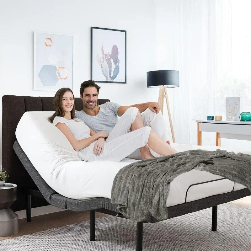 Cadre de lit réglable en acajou, massage réglable avec télécommande sans fil, tête de base et pied, rapide