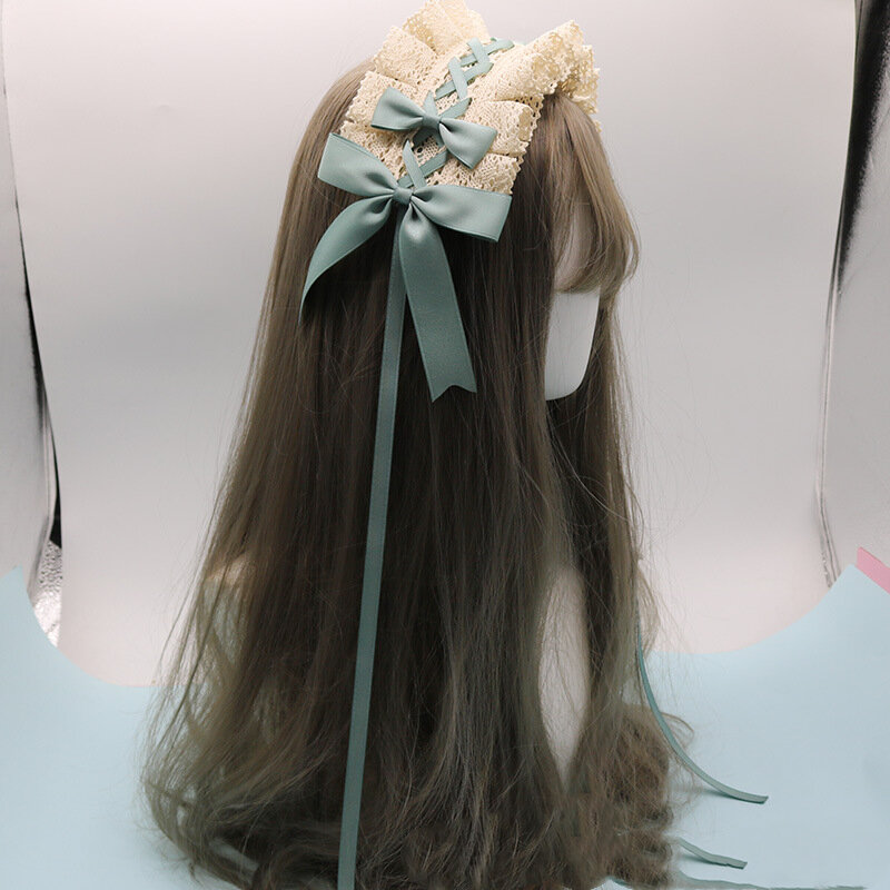 Adorável bowknot doce lolita laço flor cabelo hoop anime maid cosplay headband acessório feito à mão por atacado