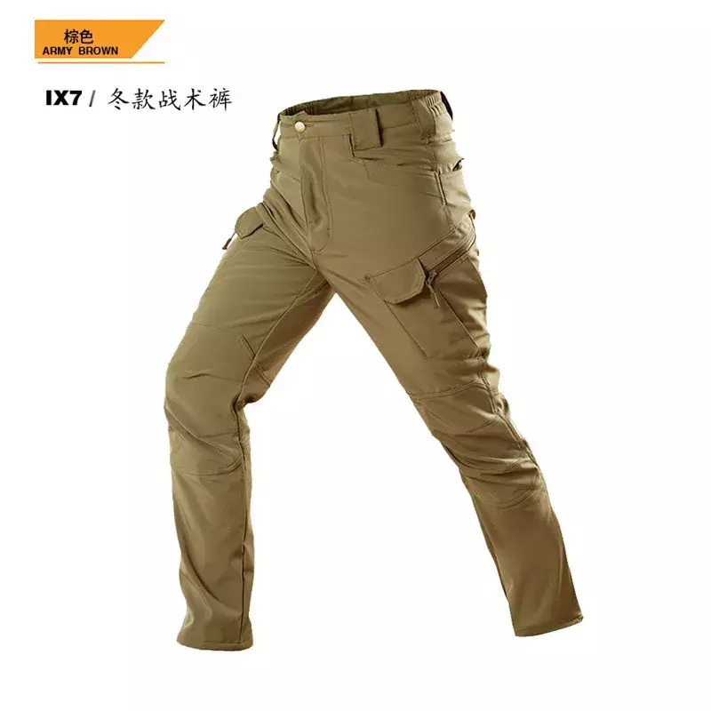 Pantalon de travail extérieur imperméable pour homme, pantalon d'entraînement, multi-sacs, peluche, résistant à l'usure, chaud et agressif, Ix7