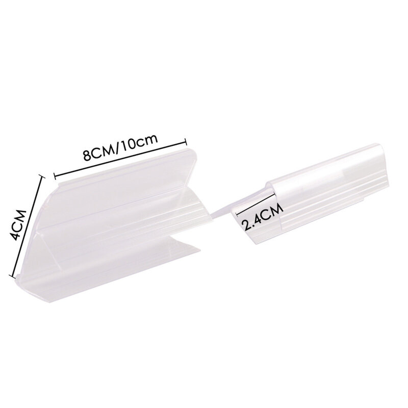 Soporte de etiquetas de plástico transparente para estante, letrero de estante y soporte de boletos, Clips en estantes con pinza de espesor de 20-25mm, 4x8mm