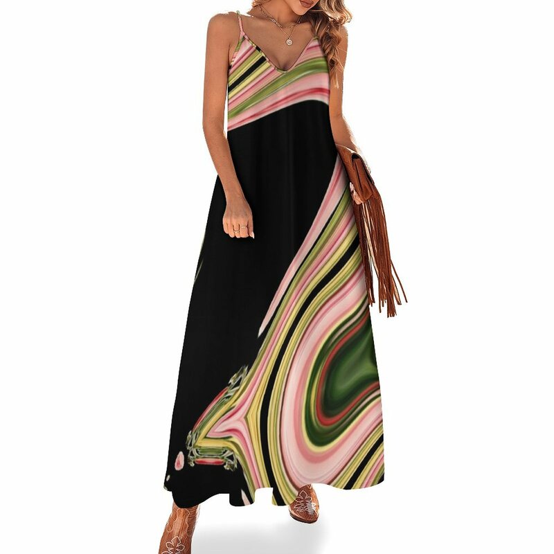 Vestido feminino abstrato sem mangas, preto, verde, néon, rosa, roupas de festa de luxo, moderno, recém-chegados, 2022