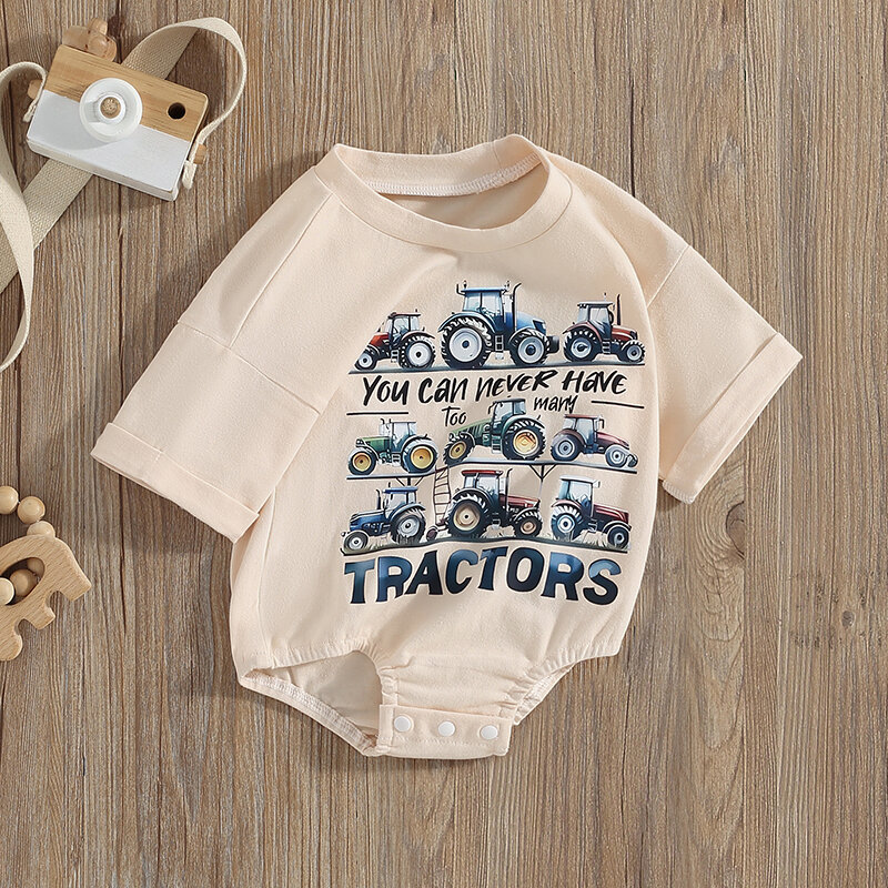 Baby Stram pler Kurzarm Rundhals ausschnitt Traktor Buchstaben drucken Sommer Bodysuit Kleidung für Mädchen Jungen