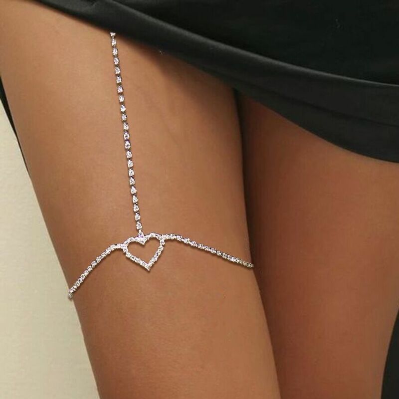 Sexy Rhinestone Heart Leg Thigh Chain For Women Girls Summer Beach Shining Crystal Thigh Waist Chain Harness Body Accessories