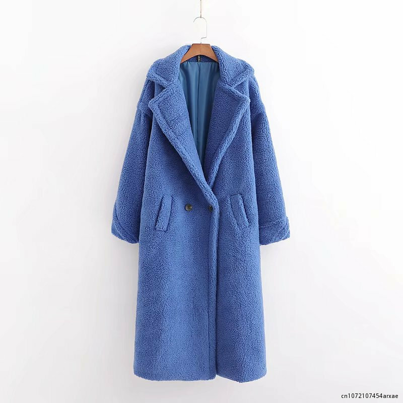 Abrigo de invierno de piel sintética para mujer, abrigo largo Vintage de manga larga para mujer, abrigo grueso de oso de peluche, ropa informal holgada de gran tamaño