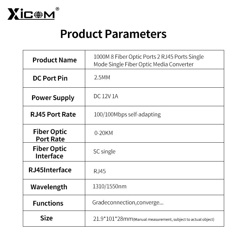 Gigabit Ethernet Faser Schalter Media Converter 8 Fiber Port 2 RJ45 Faser Port Optische Transceiver 20KM SC Single-mode 100/100 0M