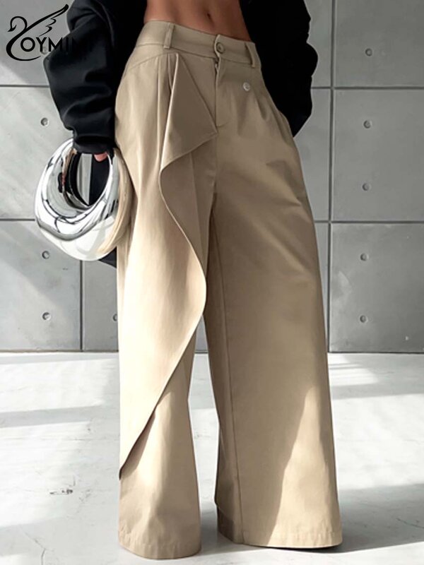 Oymimi Mode grün lose Damen hose elegante hohe Taille Knopf Hose lässig gerade in voller Länge Hosen weibliche Streetwear