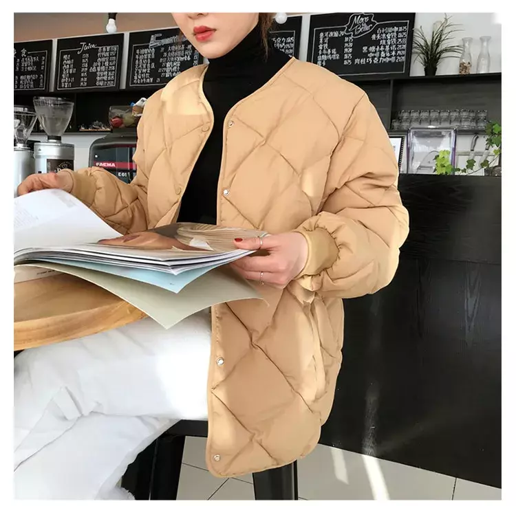 Зимняя верхняя одежда, повседневные куртки, однотонные топы, подходящие ко всему, простое свежее стильное теплое Женское пальто, свободная утепленная куртка-Пуховик цвета хаки