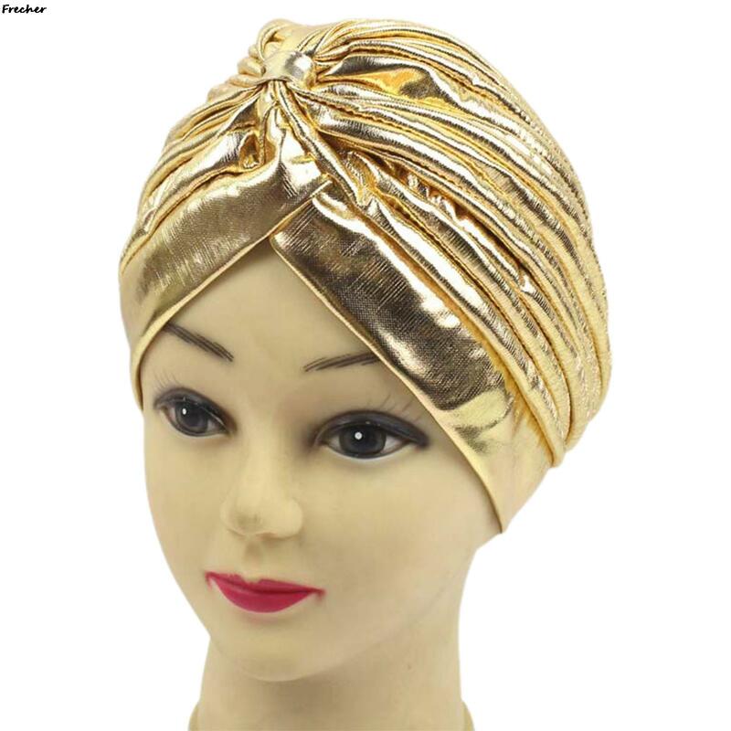 Muslimische innere Hijabs Silber goldene islamische Unter schal hüte Mode Turban Kopf bedeckung Hochzeits feier Motorhaube Hut dehnbares Stirnband