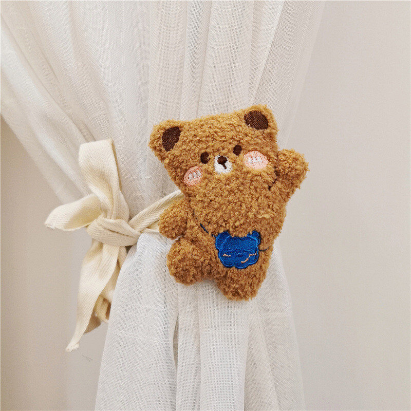Urso pendurado cortina cinta para quarto de crianças, boneca dos desenhos animados, bonito nuvem forma, decoração clipe fivela