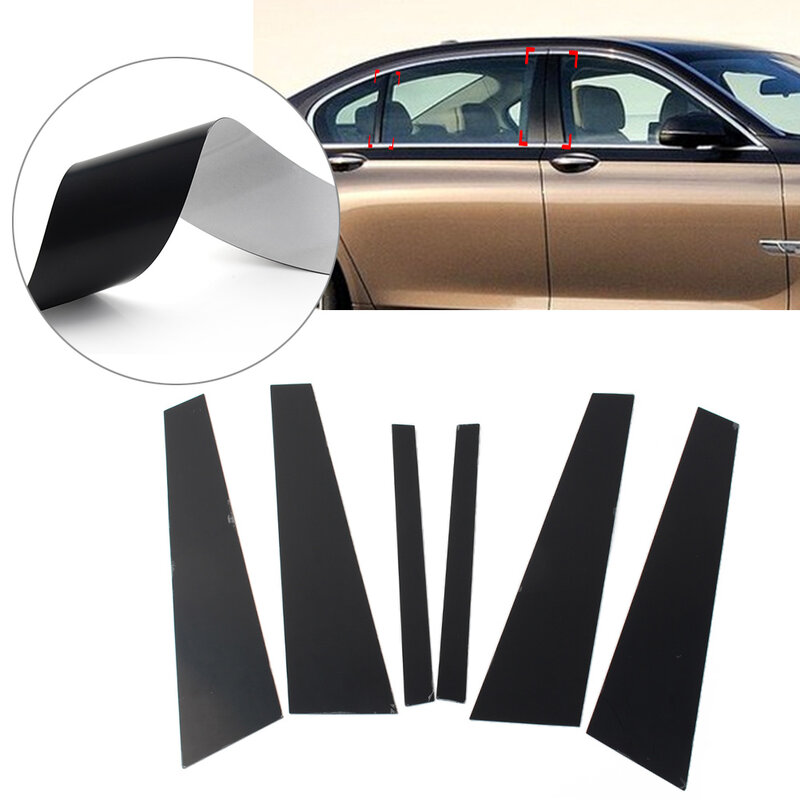 6 Pcs Car Window Pillar Posts Door Trims Cover For BMW 7 Series F01 F02 2009-2015 Bright Black Car Accessories