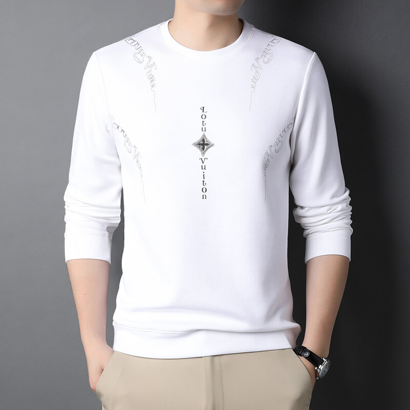 Stylish Round Neck Pullover for Men in Spring, Solid Color Sweatshirt for Casual Outfits