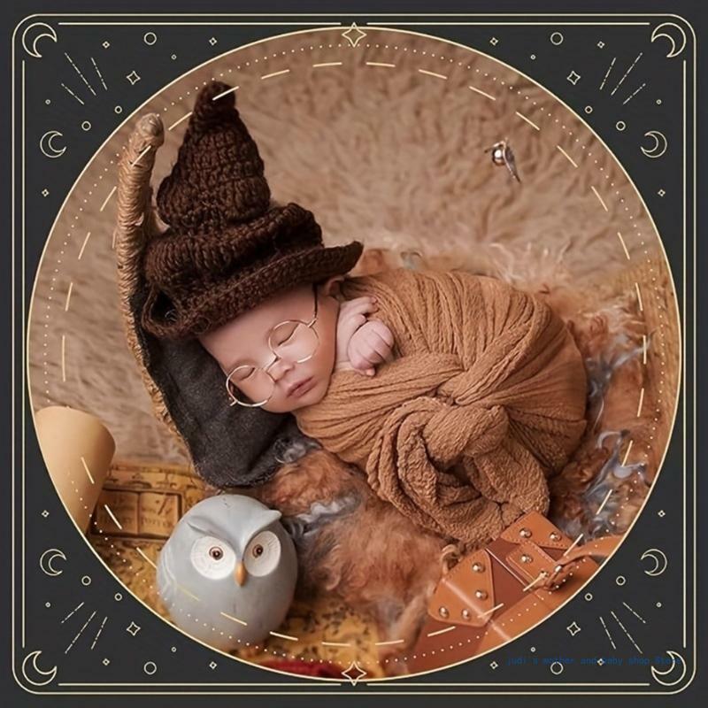 67JC Infant Photography Outfit Wizard Costume Hat Accessories Set Posing Props Baby Witch Costume Newborn Clothes Shower Gift