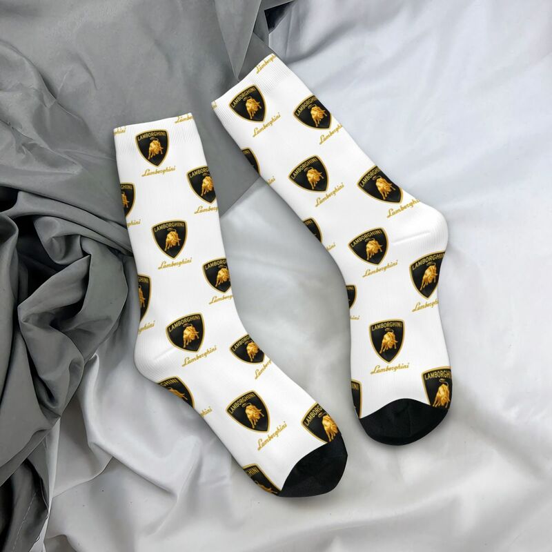 Logo Lamborghini calcetines brillantes Harajuku, medias Súper suaves, todas las estaciones, calcetines largos, accesorios para Unisex, regalo de cumpleaños