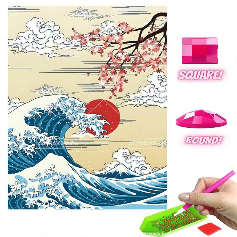 Картина из страз «Великая волна», мозаика из японских цветов вишни, вышивка крестиком, Настенный декор, плакаты