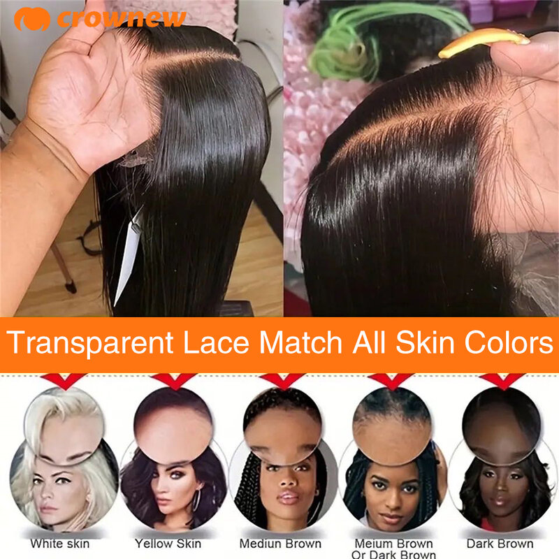 Perruque Lace Front Wig sans colle naturelle lisse, cheveux humains, pre-plucked, prête à porter, 13x4 HD