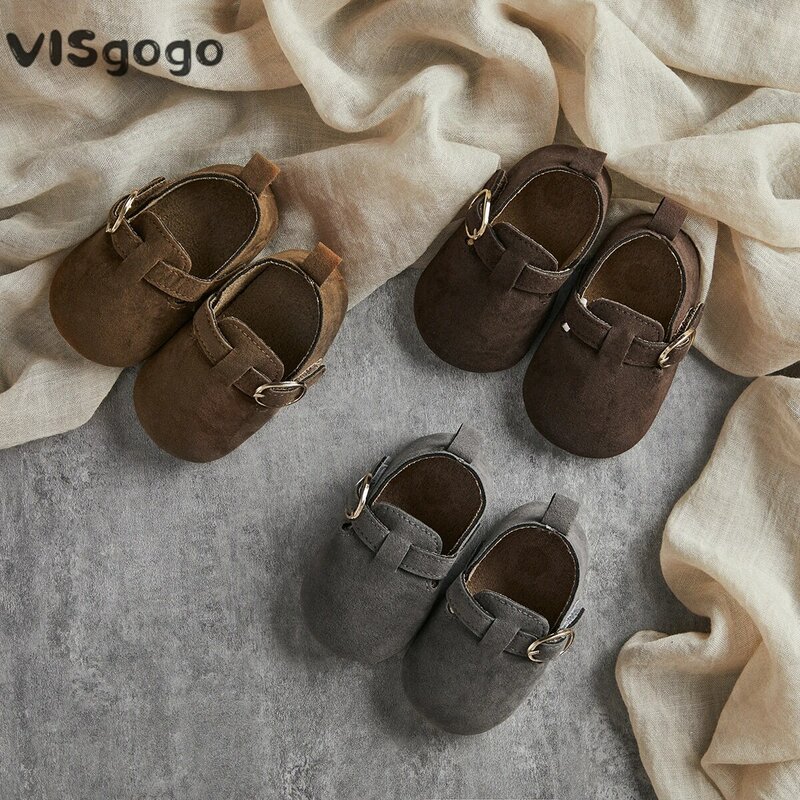 VISgogo 부드러운 밑창 미끄럼 방지 워킹화, 실내 야외 유아 단색 캐주얼 신발, 여아 남아용 플랫 슈즈, 0-18M
