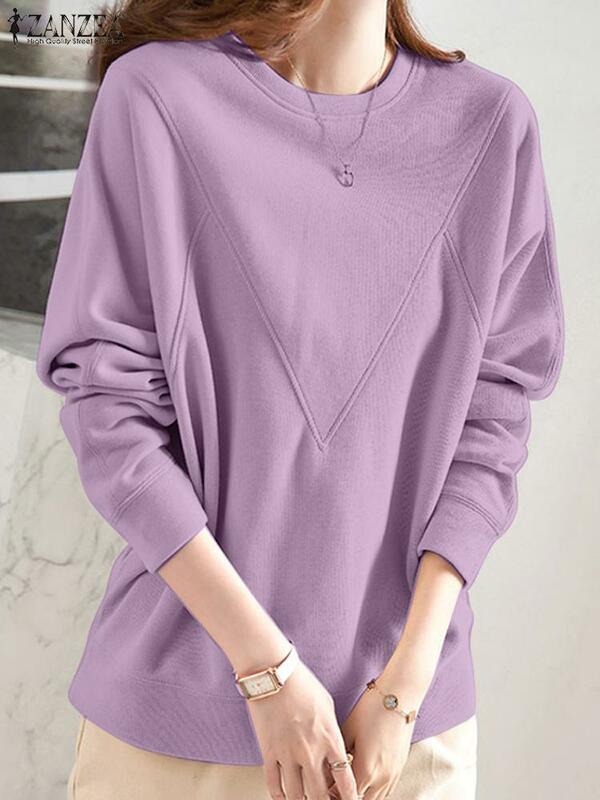 ZANZEA Women Sweatshirt Autumn O Neck Long Sleeve Casual Work Blouse Solid Pullover Female Casual Holiday Hoodies Tops Chemise