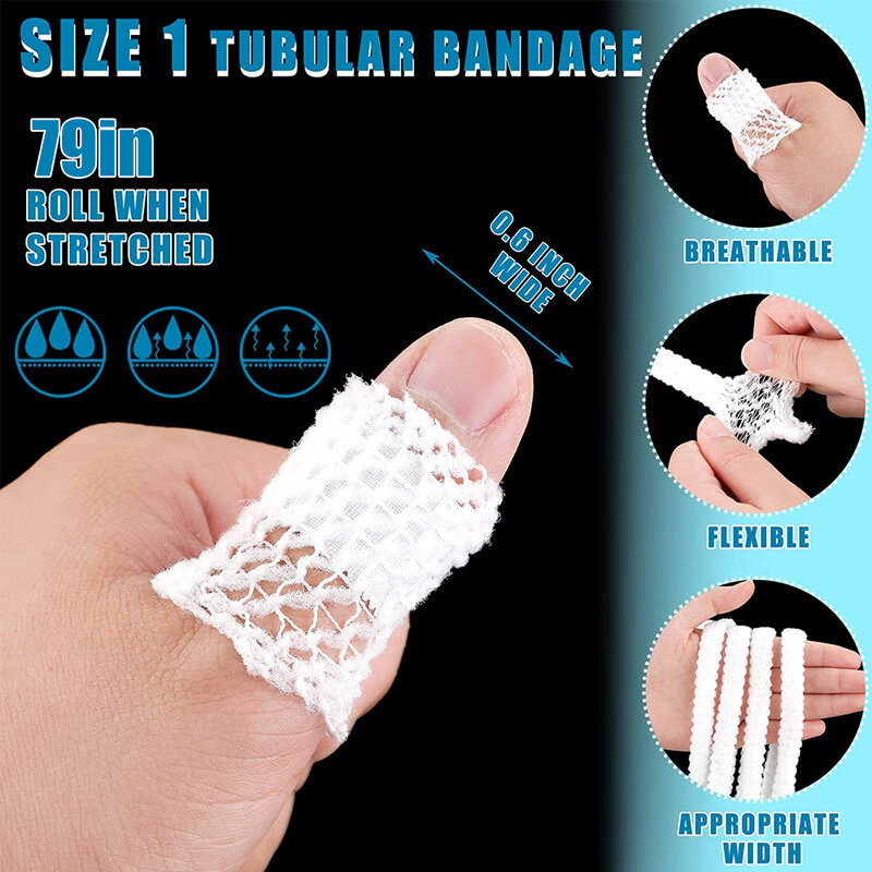 Rede de curativo de ferida elástica Bandagem tubular Mesh Tubular Fix, Retentor de bandagem respirável para adultos, 1 rolo