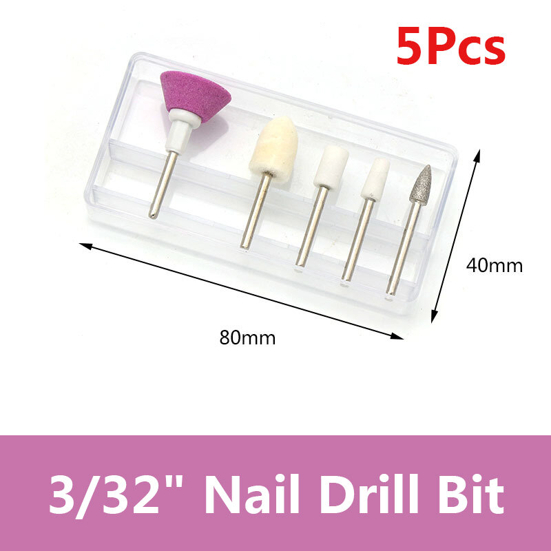 5Pcs Set 3/32" Nail Drill Bit Diamond Rotary Burr Cutter Manicure Grinding Head Nail Art Wool/Ceramics Wheel 2.35mm Shank