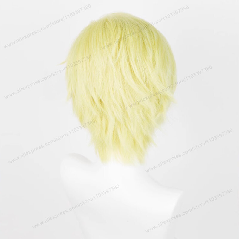 Wig Cosplay Anime Tamaki Suoh 30cm kuning terang rambut pria pendek Wig sintetis tahan panas