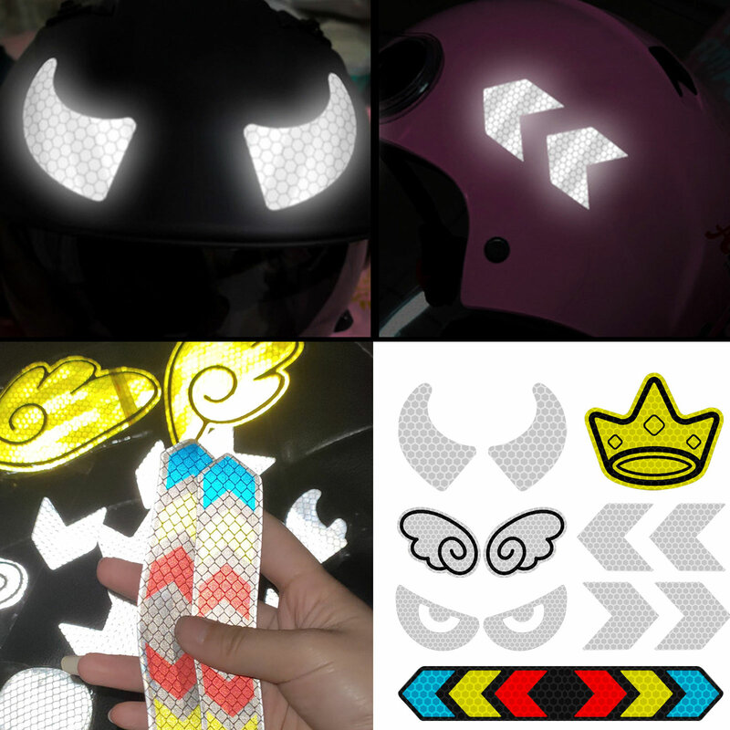 New Creative Waterproof Glasses Devil Horn Motorcycle Helmet Decal Night Warning Sign Reflective Sticker Exterior Accessories
