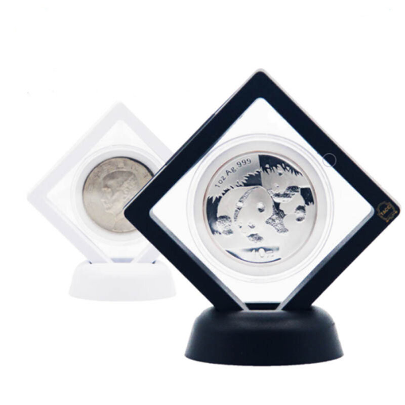 2pcs Coin Frame Penny 90*90mm Decoration Black Plastic Floating Display Holder Box Stand Collection Protection