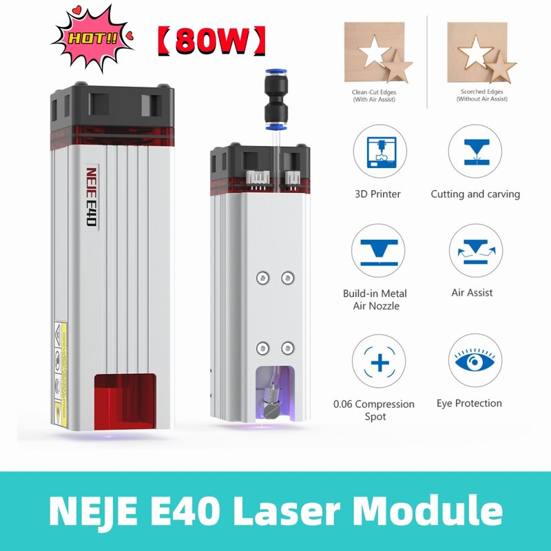 NEJE E40 레이저 모듈 키트, 80W 고출력 고정 초점 레이저 모듈, CNC 레이저 조각기, 금속 조각 및 목재 절단 도구