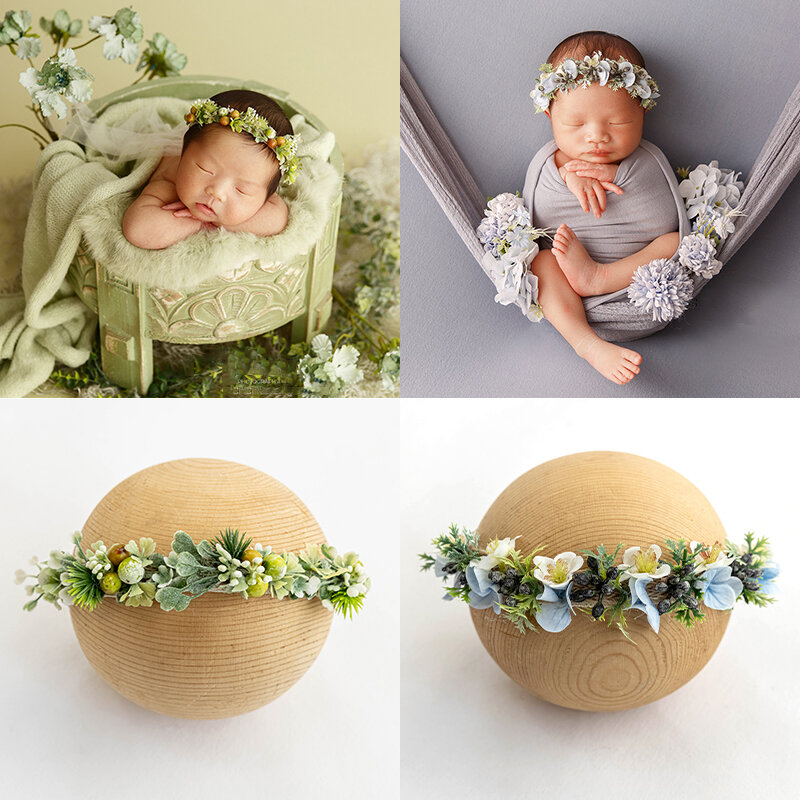 Diadema de luna llena para bebé, accesorios de fotografía para recién nacido, diadema de flores artificiales ajustable, accesorios de estudio para fotos infantiles