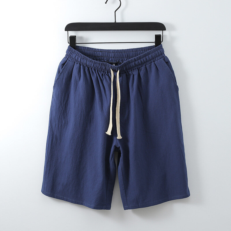 Pantalones cortos de lino para hombre, Shorts informales a la moda, talla grande 9XL, cintura elástica, Color sólido, Verano