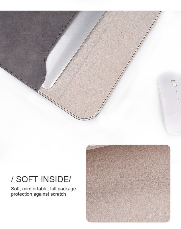 Portátil impermeável PU Leather Laptop Sleeve Case, pasta, bolsa protetora, manga envelope com bolsa pequena para Macbook Pro Air