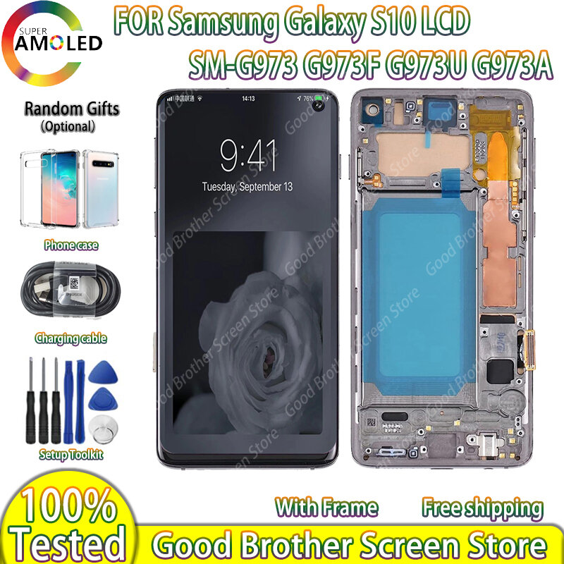 High Quality AMOLED For SAMSUNG Galaxy S10 G973F/DS G973U SM-G973 LCD Diplay Touch Screen Digitizer Assembly With Black Dot