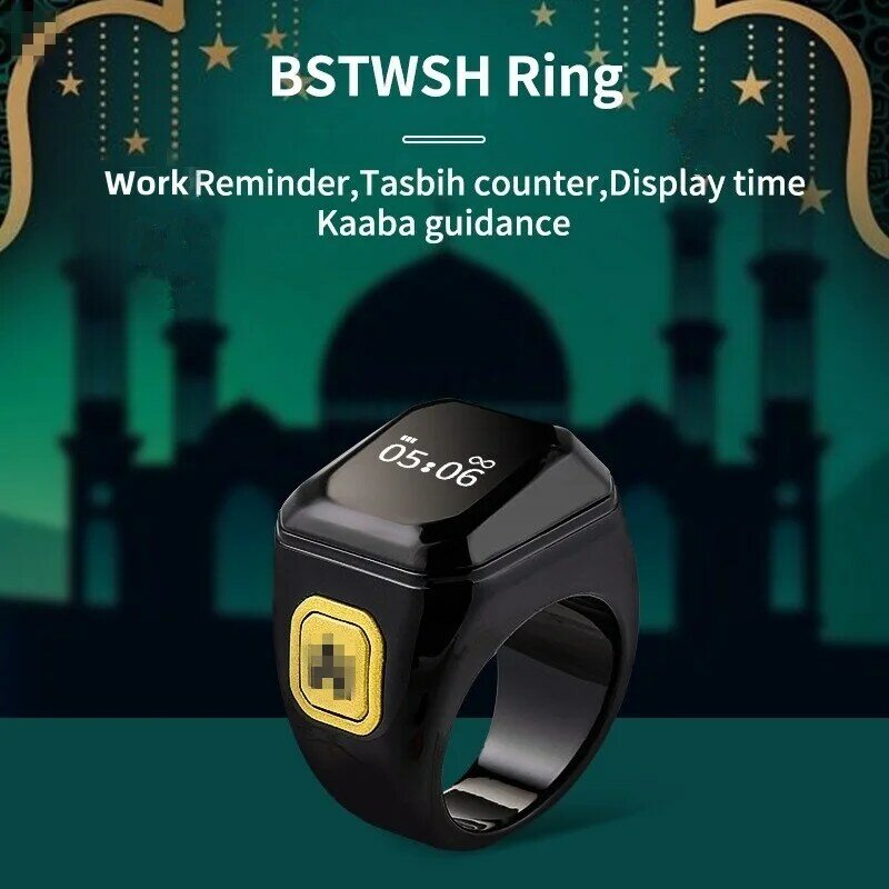 Anillo inteligente bluetooth electrónico musulmán Digital para Recordatorio de tiempo, anillo usable con cuentas Tasbih