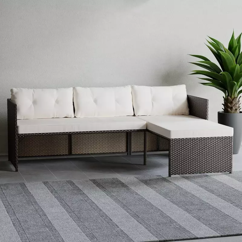 Уличный диван, только L-образный диван, коричневый ротанговый/кремовый, мебель для патио из ротанга