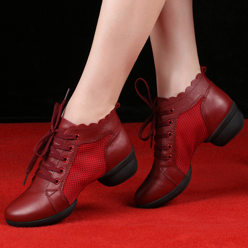 Sepatu Olahraga untuk Wanita Sepatu Dansa Kebugaran Sepatu Wanita Utama Modern Sepatu Dansa Kulit Jazz Berongga Sejuk Sneakers